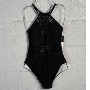 Salt + Cove Juniors' Crochet One-Piece Swimsuit  black small